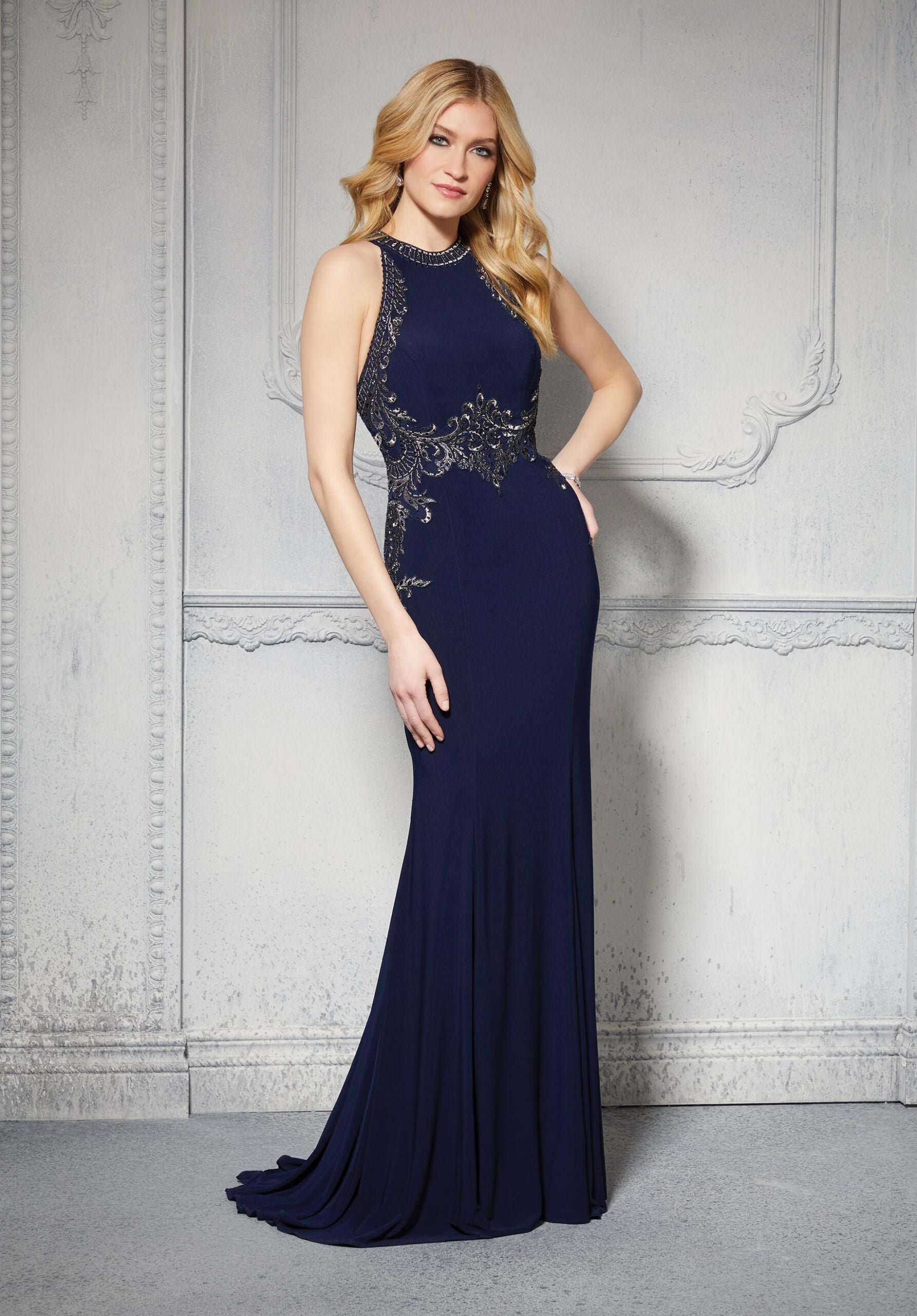 Novias Bridal | Form Fitting Jersey Special Occasion Dress With Crystal Beaded Embroidery Mother of the Bride Dress Novias Bridal | Form Fitting Jersey Special Occasion Dress With Crystal Beaded Embroidery Mother of the Bride Dress