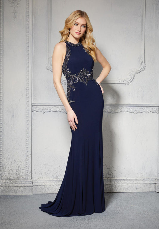 Form Fitting Jersey Special Occasion Dress With Crystal Beaded Embroidery Morilee