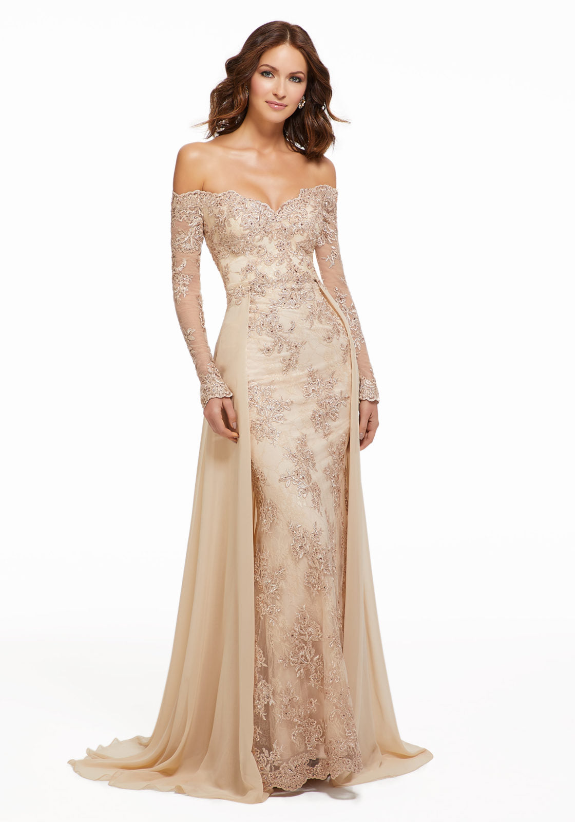 Novias Bridal  Chantilly Lace Evening Gown With Detachable Train