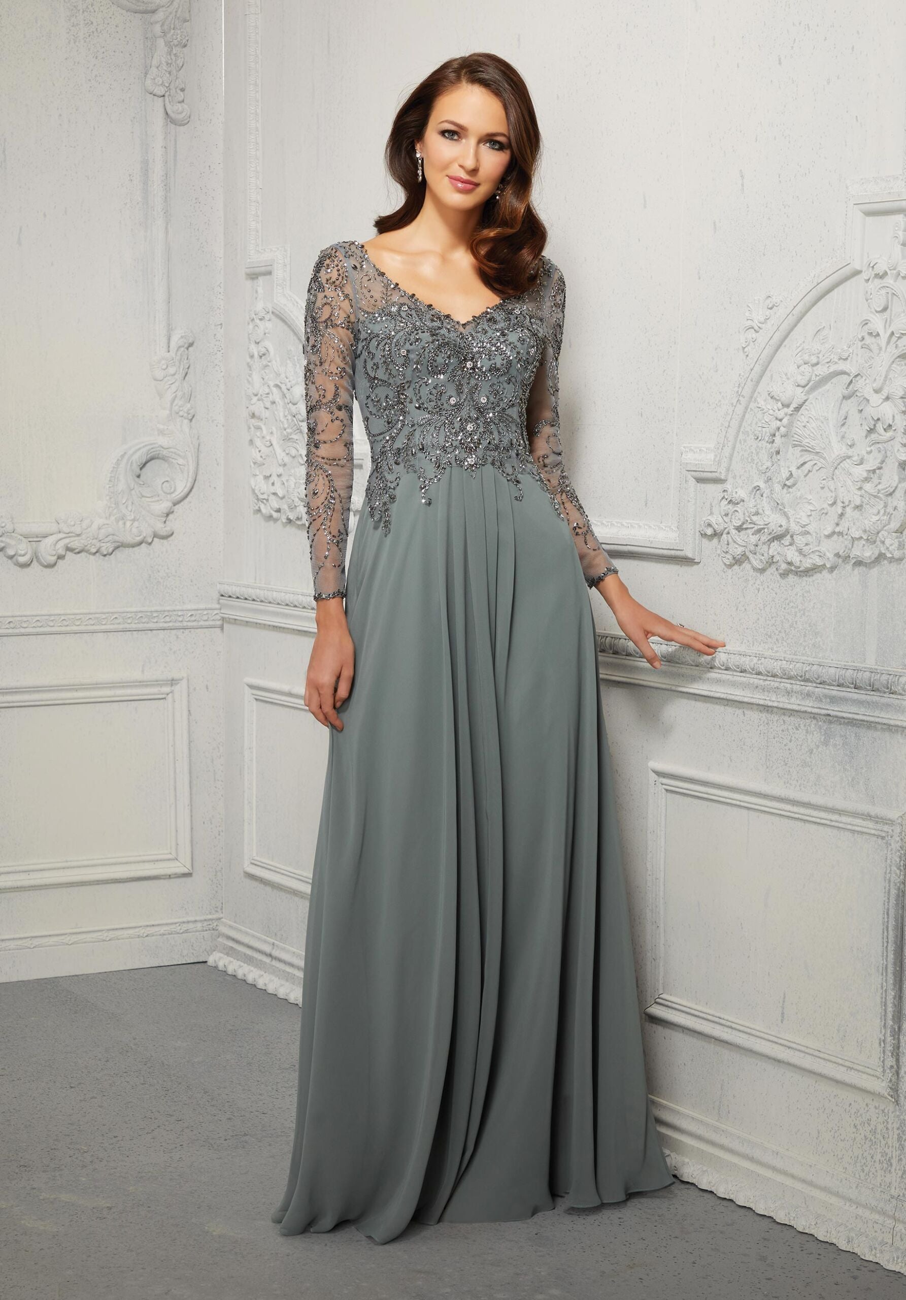 Novias Bridal  A-line Evening Gown With Crystal Beaded Net And