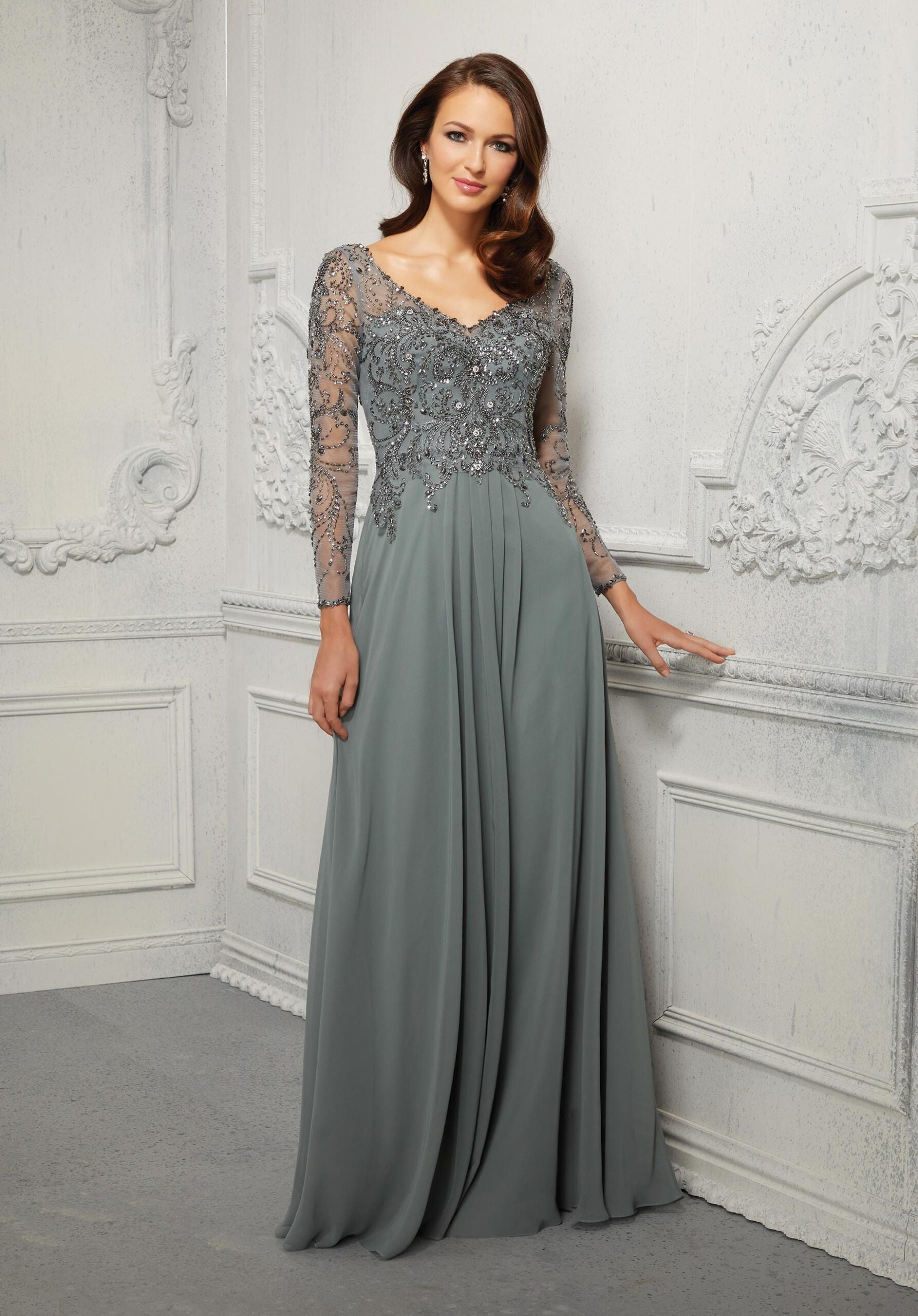 Novias Bridal | A-line Evening Gown With Crystal Beaded Net And Chiffon Mother of the Bride Dress Novias Bridal | A-line Evening Gown With Crystal Beaded Net And Chiffon Mother of the Bride Dress