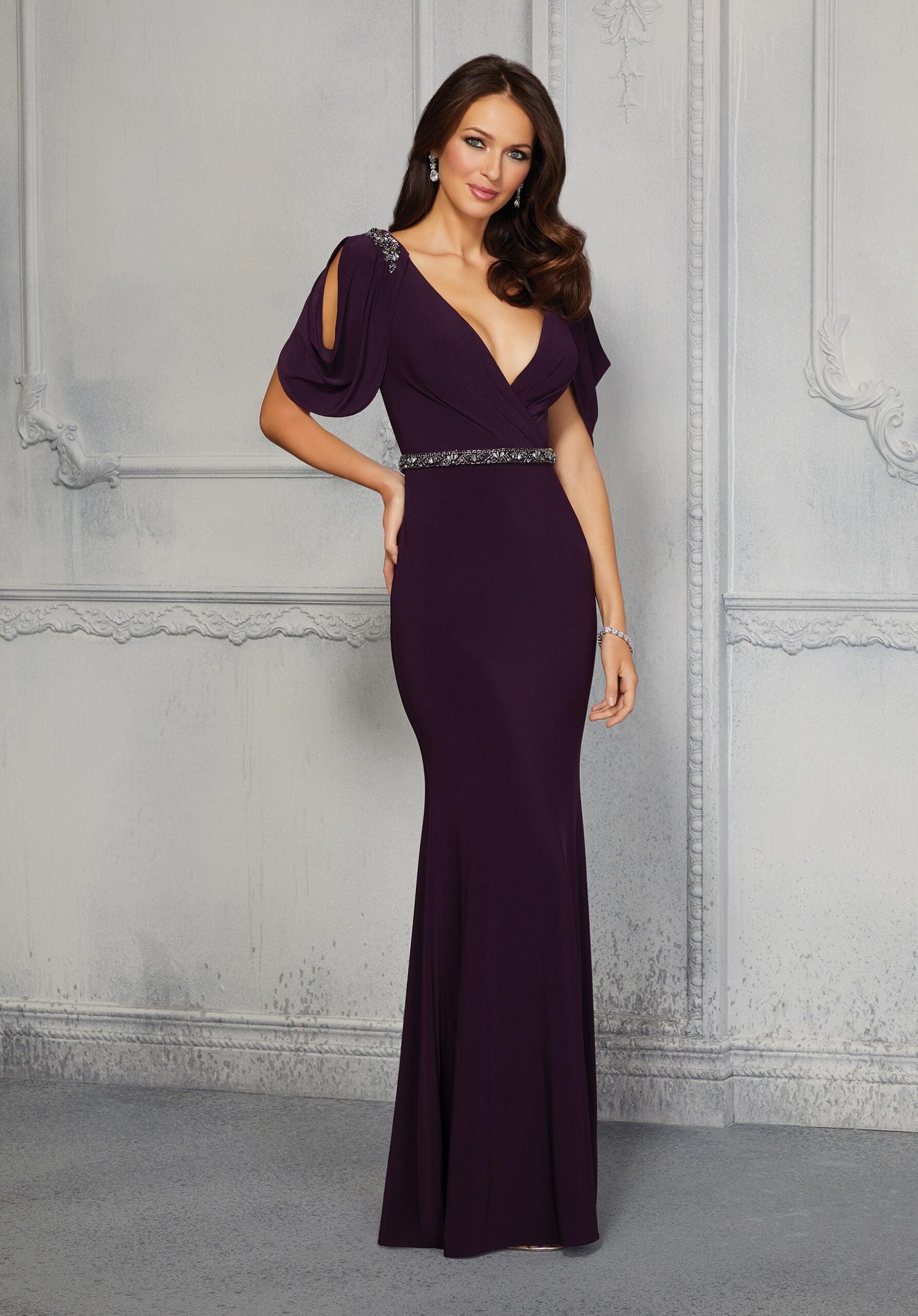 Novias Bridal | Sheath Evening Gown With Crystal Beaded Waistline And Shoulder Accents Mother of the Bride Dress Novias Bridal | Sheath Evening Gown With Crystal Beaded Waistline And Shoulder Accents Mother of the Bride Dress