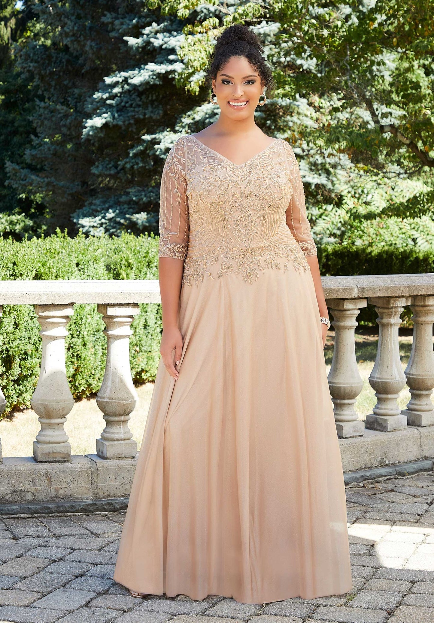 Metallic Mesh Evening Dress With Beading Morilee