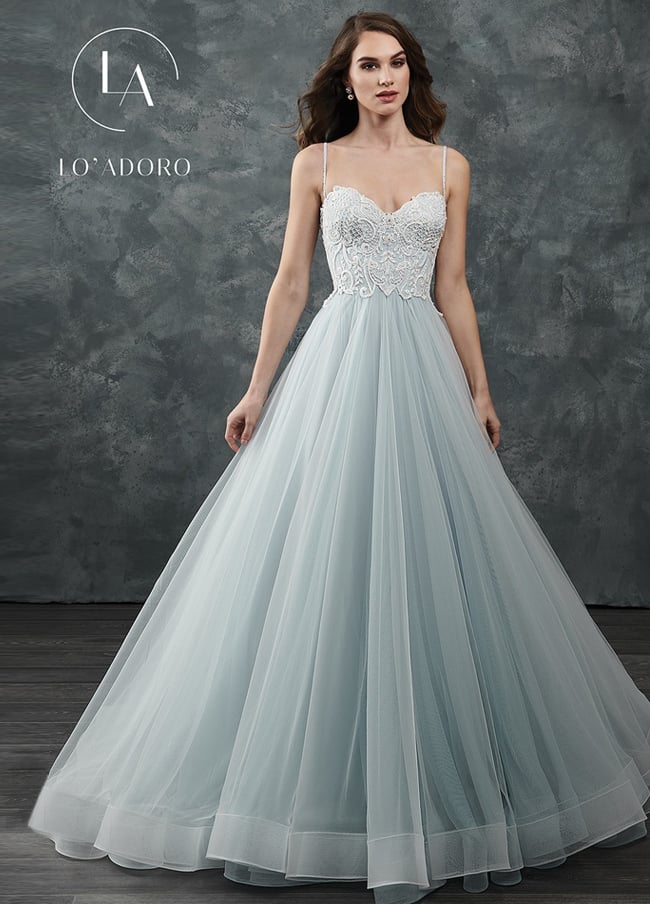 Heart A-line Lo' Adoro Bridal In Ivory Light Blue Color Rachel Allan