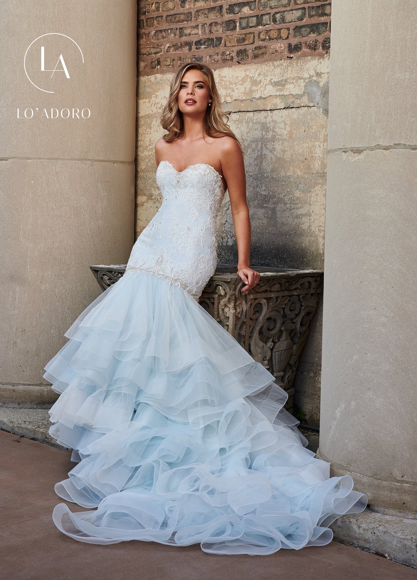 Less Mermaid Lo' Adoro Bridal In Ivory Light Blue Color Rachel Allan