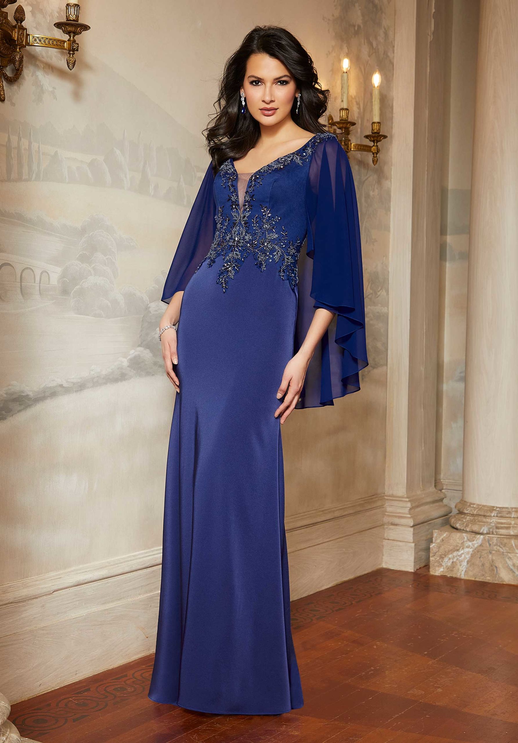 Novias Bridal | Crystal Beaded Chiffon Evening Dress With Cape Mother of the Bride Dress Novias Bridal | Crystal Beaded Chiffon Evening Dress With Cape Mother of the Bride Dress