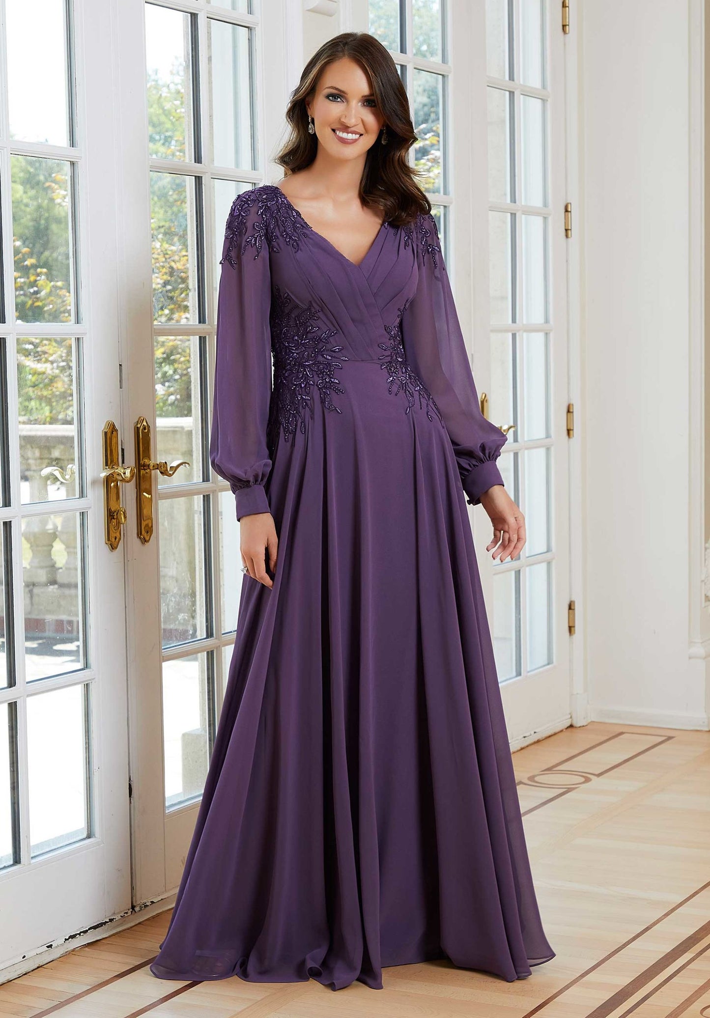 Beaded Lace Chiffon Evening Gown Morilee