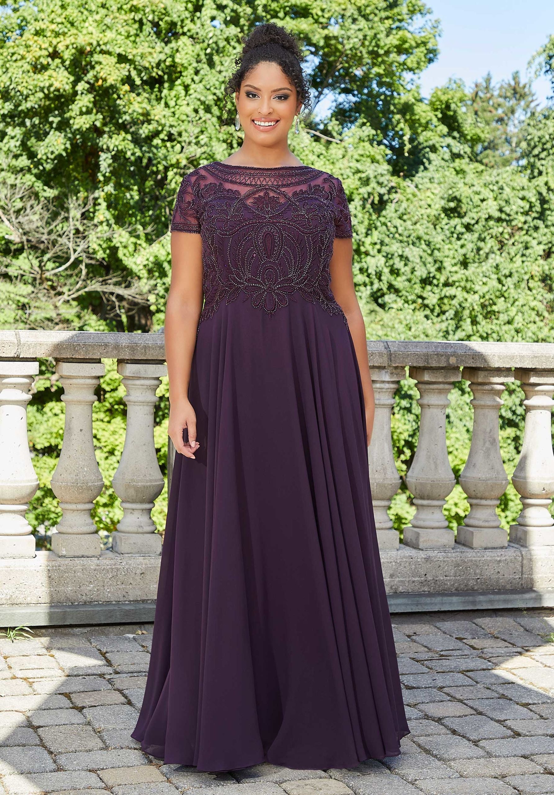 Chiffon Evening Gown With Beaded Embroidery On A Net Bodice Morilee