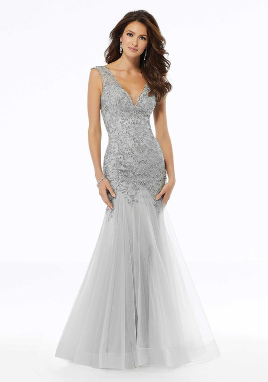 Beaded Mermaid Evening Gown In Net And Lace Morilee