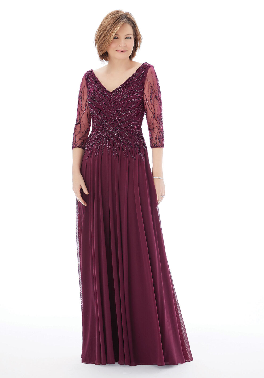 A-line Evening Dress With Beading On Stretch Mesh Morilee