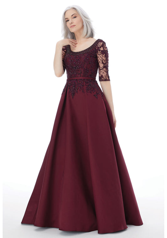 A-line Evening Gown With Beading On Net And Satin Morilee