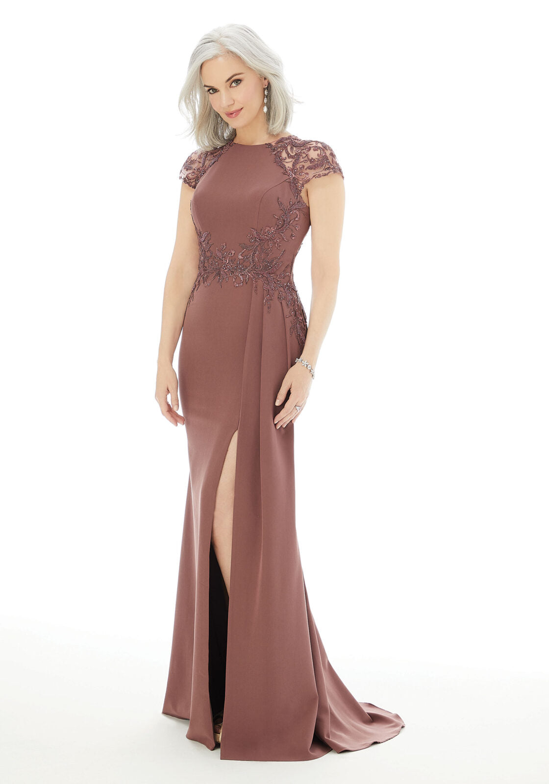 Fit And Flare Evening Gown With Beading On Crepe Morilee