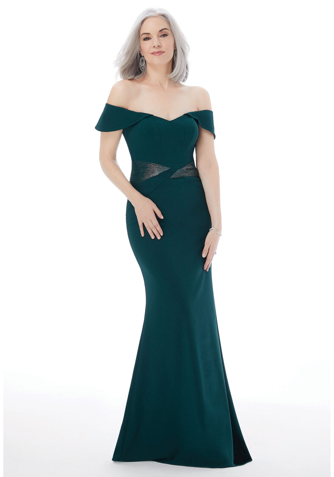Sheath Evening Gown With Beading On Crepe Morilee