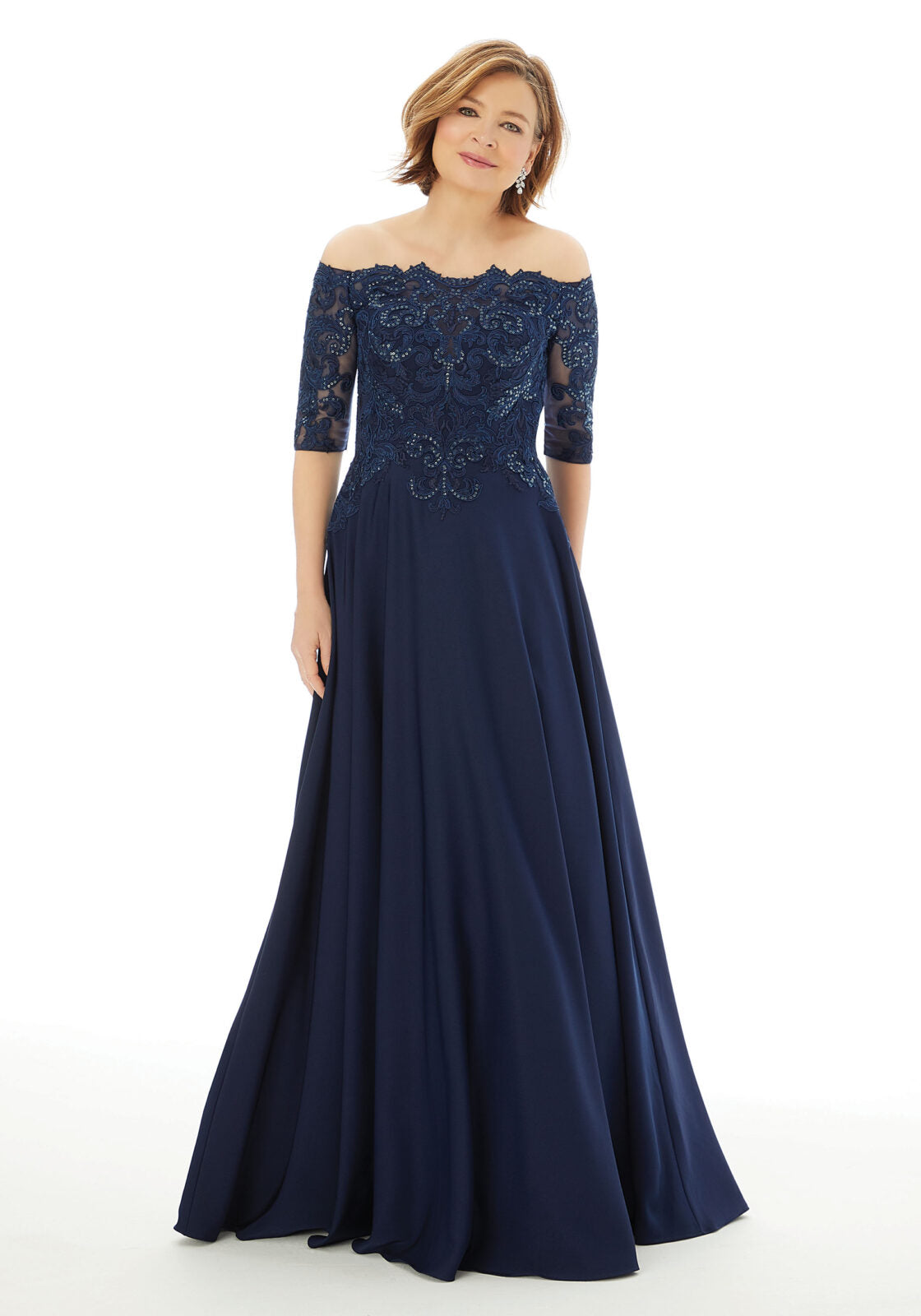 A-line Evening Gown With Beading And Appliqués On Crepe Morilee