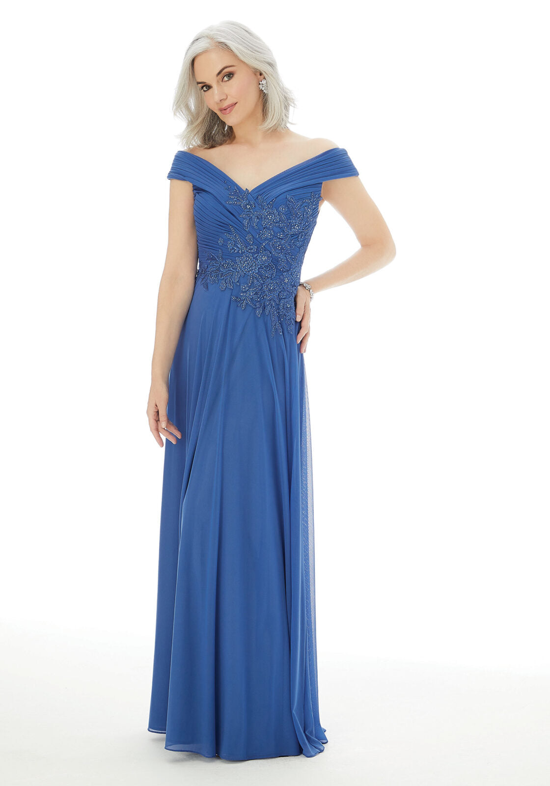 A-line Evening Gown With Beading And Appliqués In Stretch Mesh Morilee