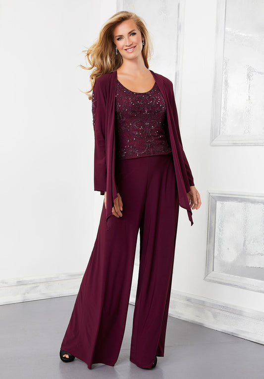 Three-piece Jersey And Net Evening Ensemble With Crystal Beading Morilee