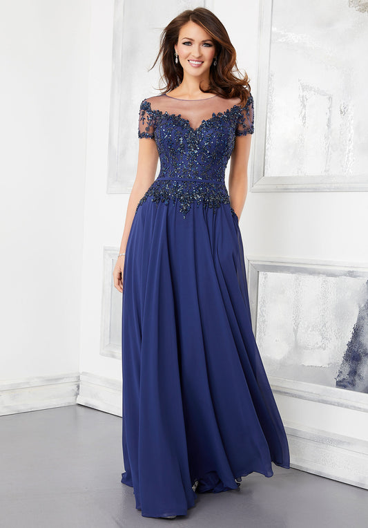 A-line Evening Gown With Crystal Beading On Lace Bodice With Chiffon Skirt Morilee