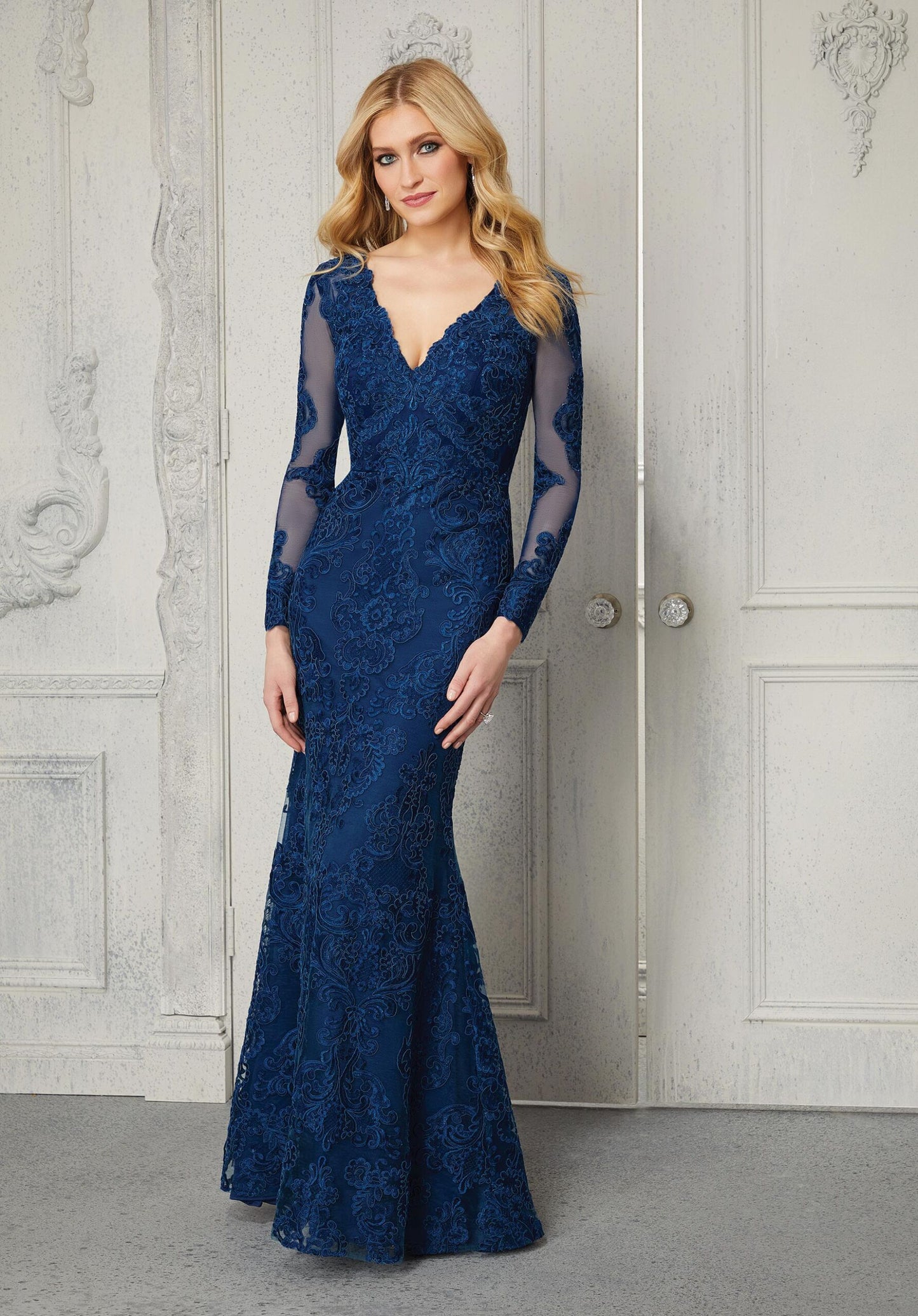 Sheath Evening Gown With Appliques And Embroidery Morilee