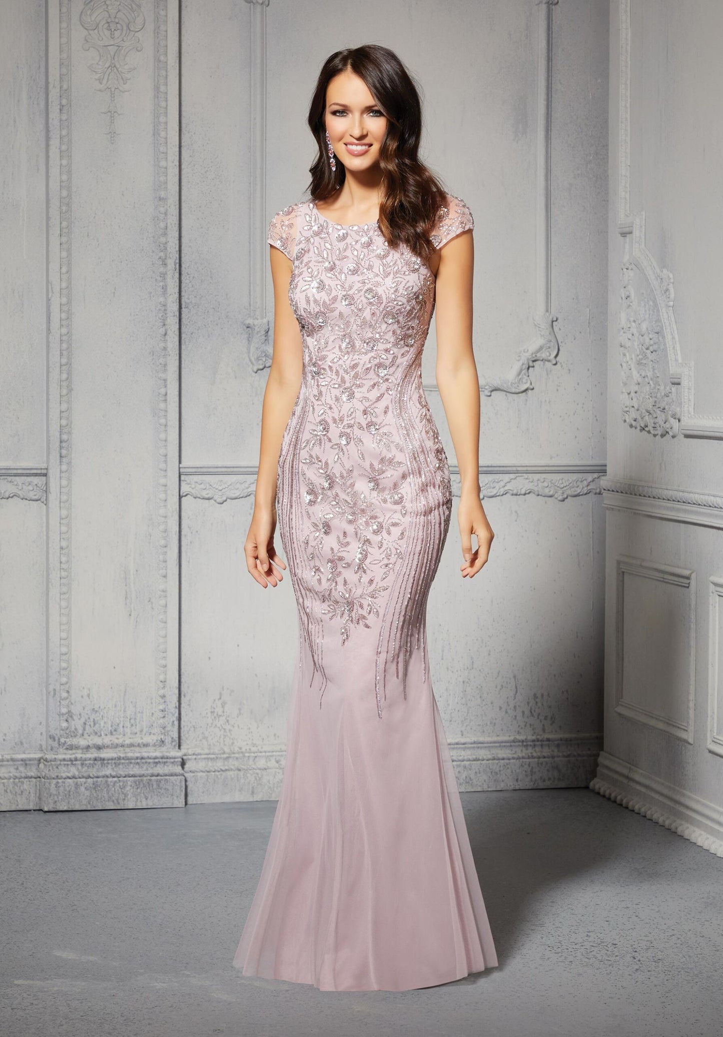 Sheath Evening Gown With Allover Beaded Design Morilee