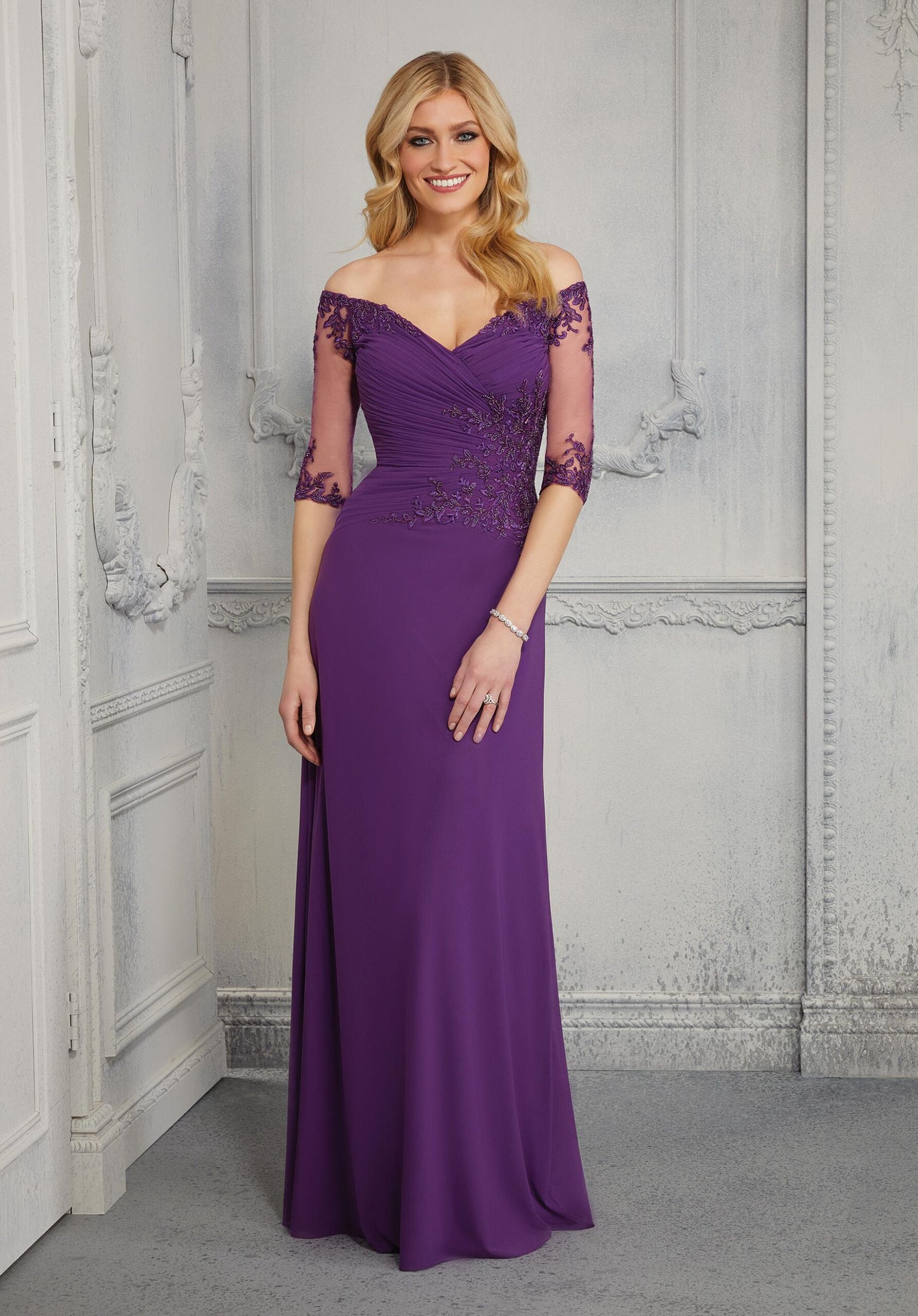 A-line Draped Off The Shoulder Evening Gown Morilee