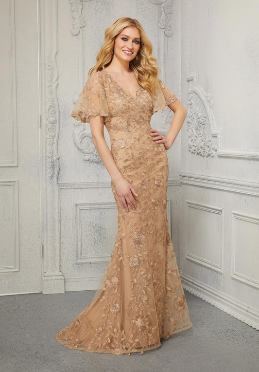 Fit And Flare Flutter Sleeve Evening Gown Morilee