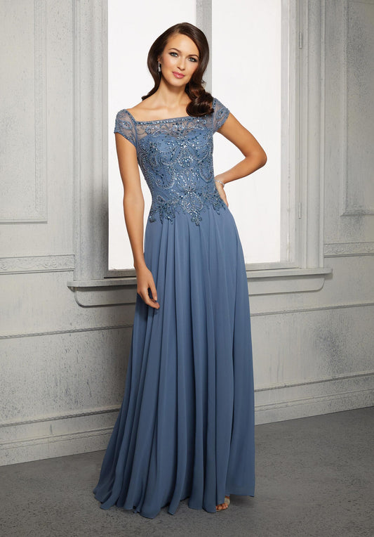 A-line Chiffon Evening Gown With Cap Sleeves Morilee