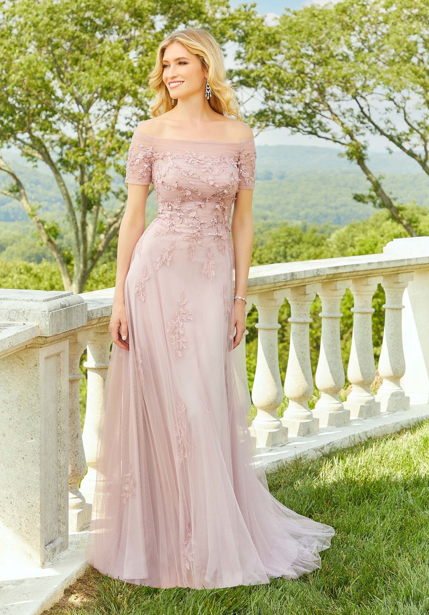 Soft Net Evening Gown With Beaded Lace Morilee