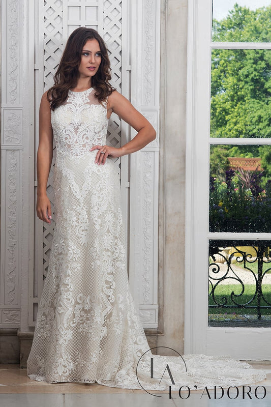 Neckline Fitted Long Lo' Adoro Bridal In Ivory Shell Color Rachel Allan
