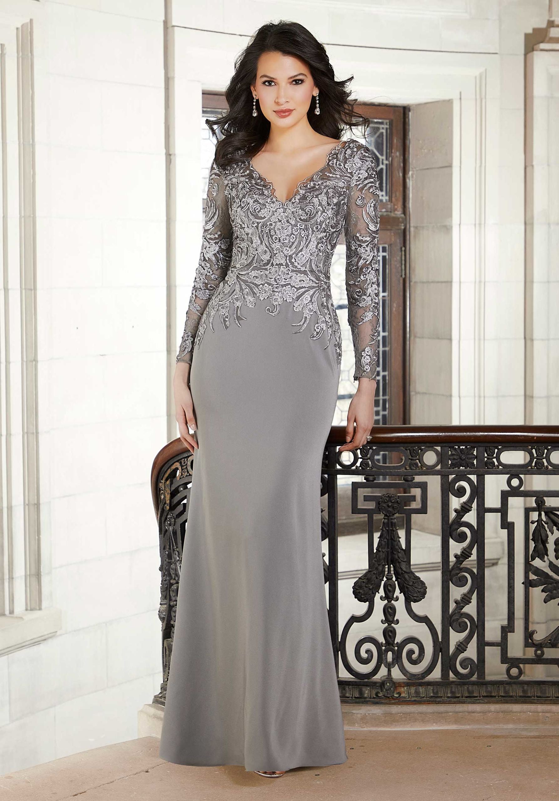 Long Sleeve Sequin Lace Evening Gown Morilee