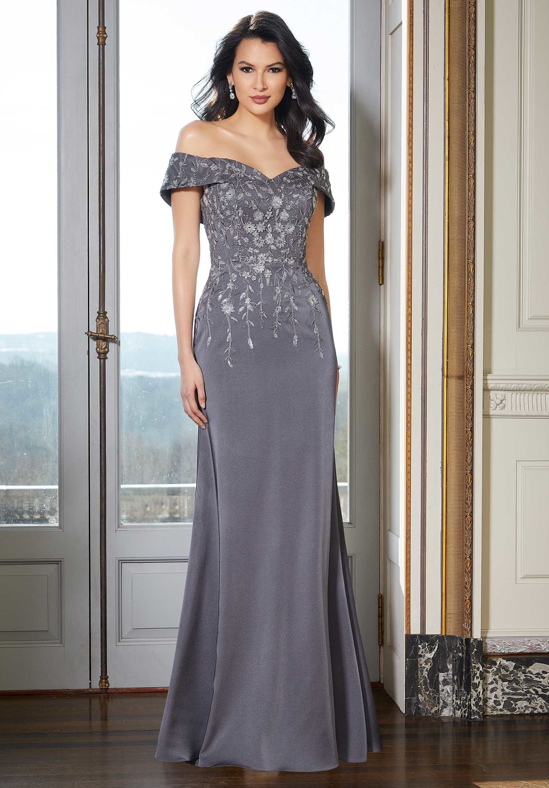 Sequin Embroidered Crepe Evening Gown Morilee