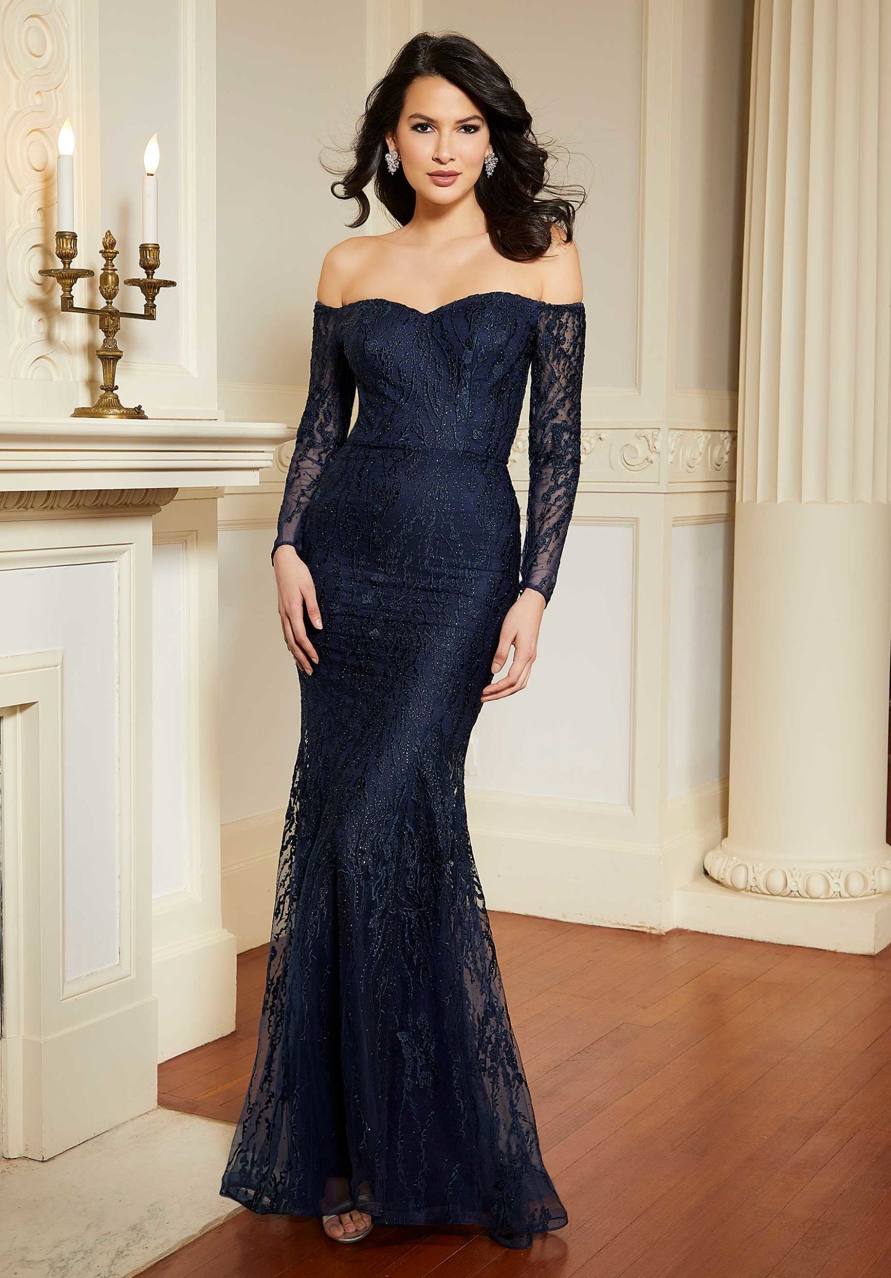 Beaded Embroidered Off The Shoulder Evening Gown Morilee