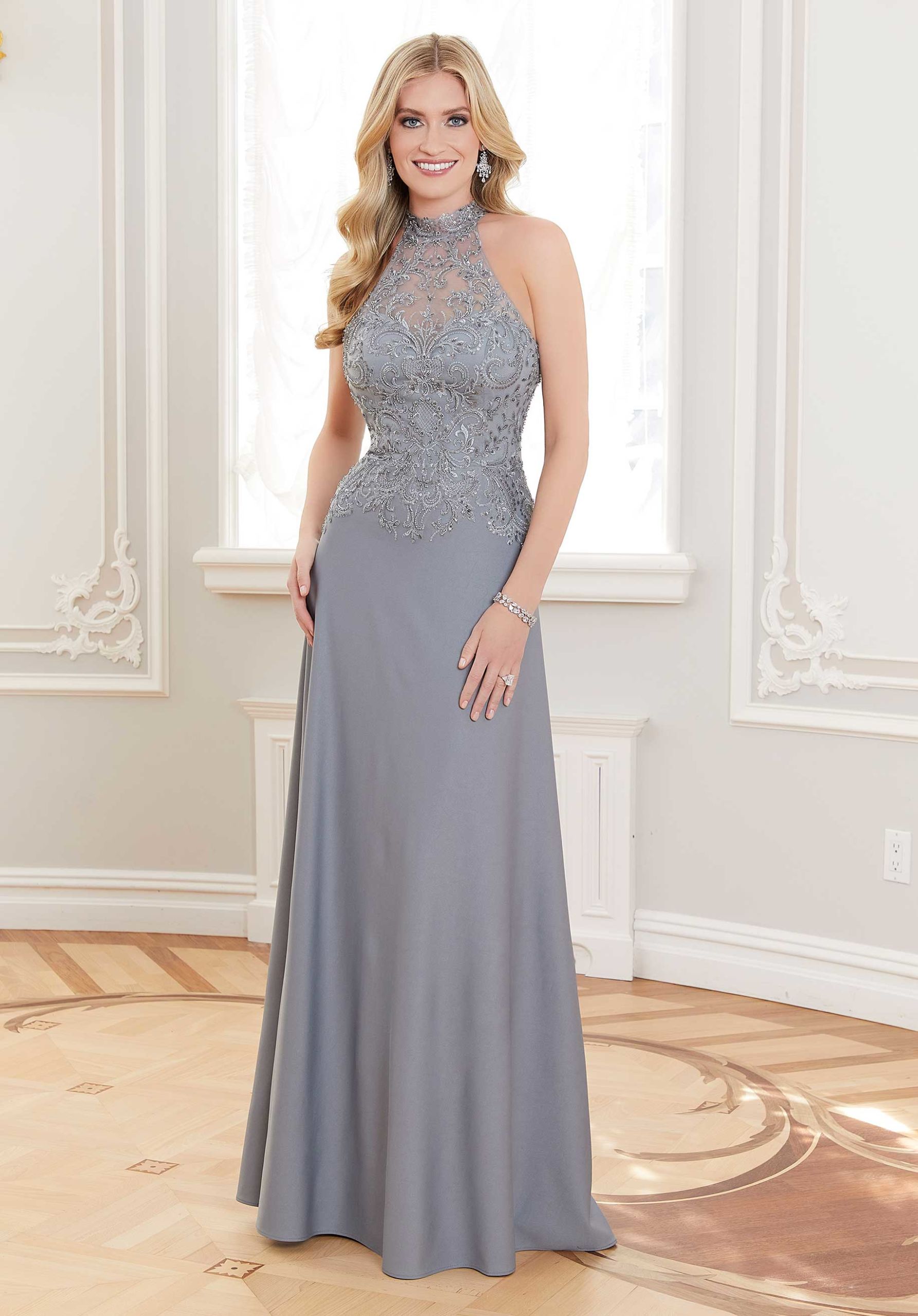 Halter Neck Embroidered Evening Gown Morilee