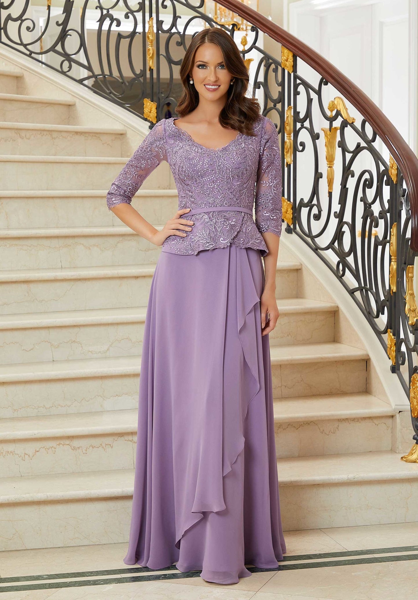 Chiffon Evening Gown With Detachable Belt Morilee