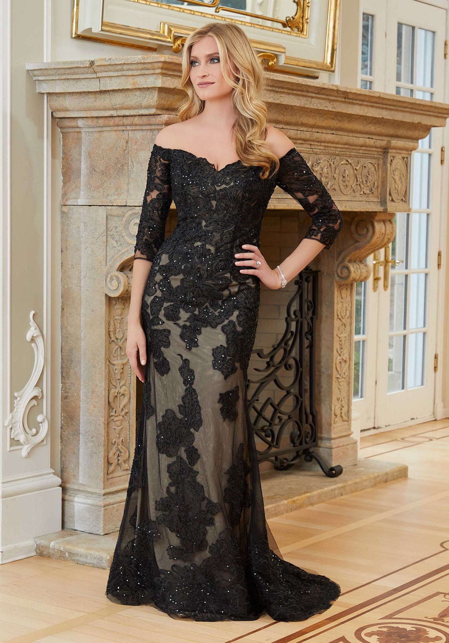 Embroidered Net Fit And Flare Evening Gown Morilee